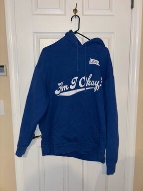 I'm I Okay? Graphic Pullover Hoodie - Blue